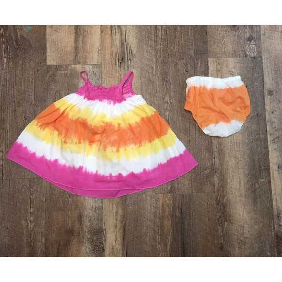 The Childrens Place Infant Girls Ruched Bodice Tie Dye Dress Bloomer 0-3 Months - Picture 4 of 4